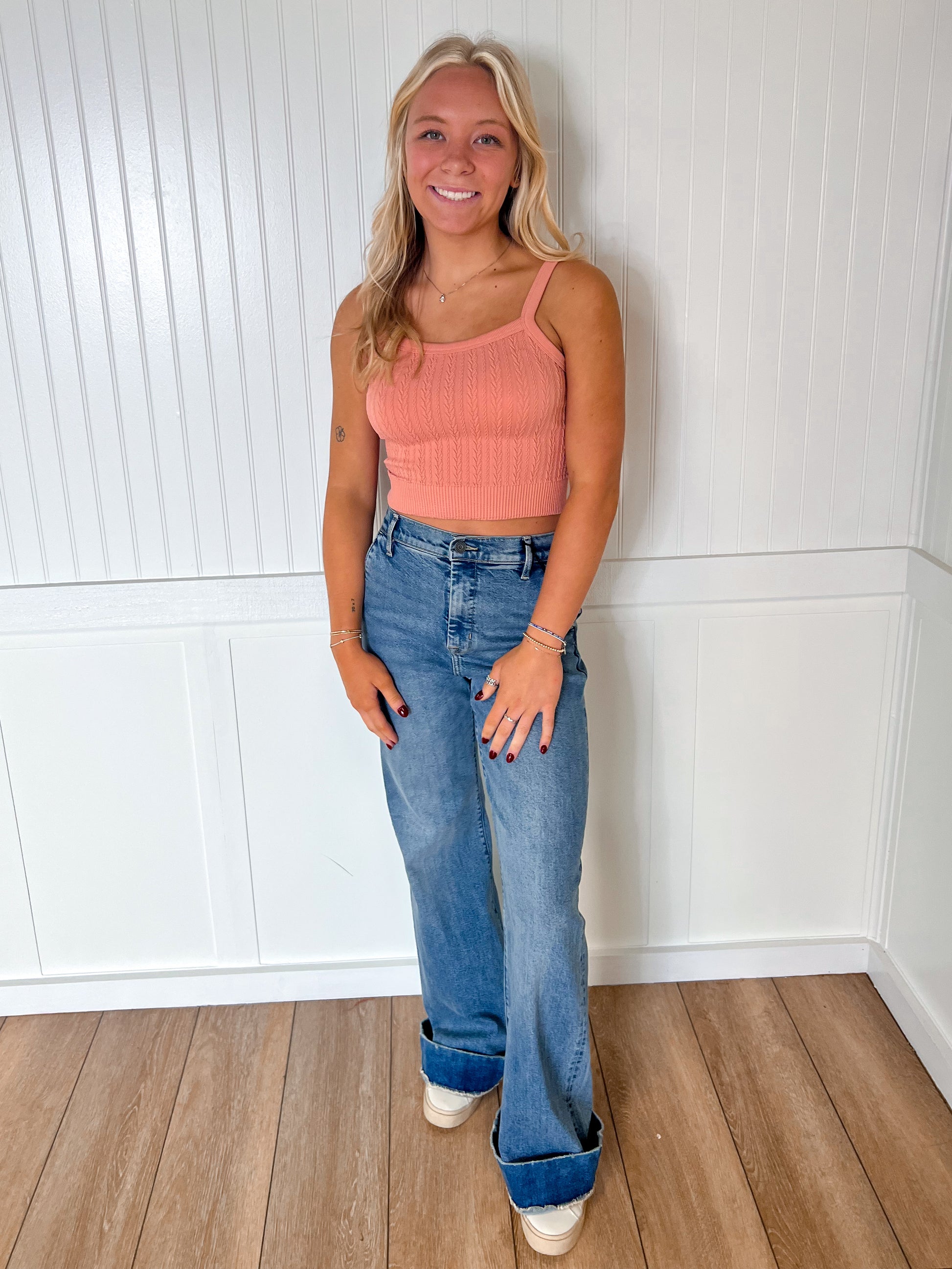 Lana Cable Ribbed Fitted Crop Knit Tank Top-Tank Top-VERY J-BIN A2,FD 06/02/25,NT11608,OGP 22.95,Tops Collection-The Twisted Chandelier