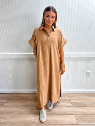 Caroline Solid Short Sleeve Midi Dress