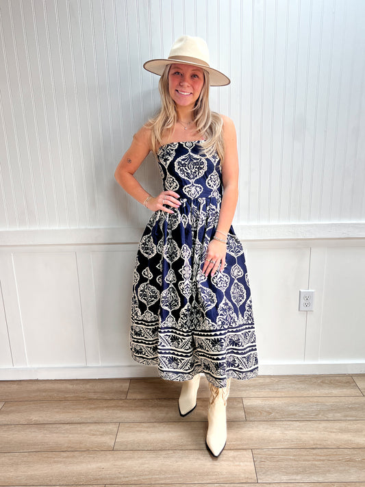 Georgia Printed Strapless Midi Dress