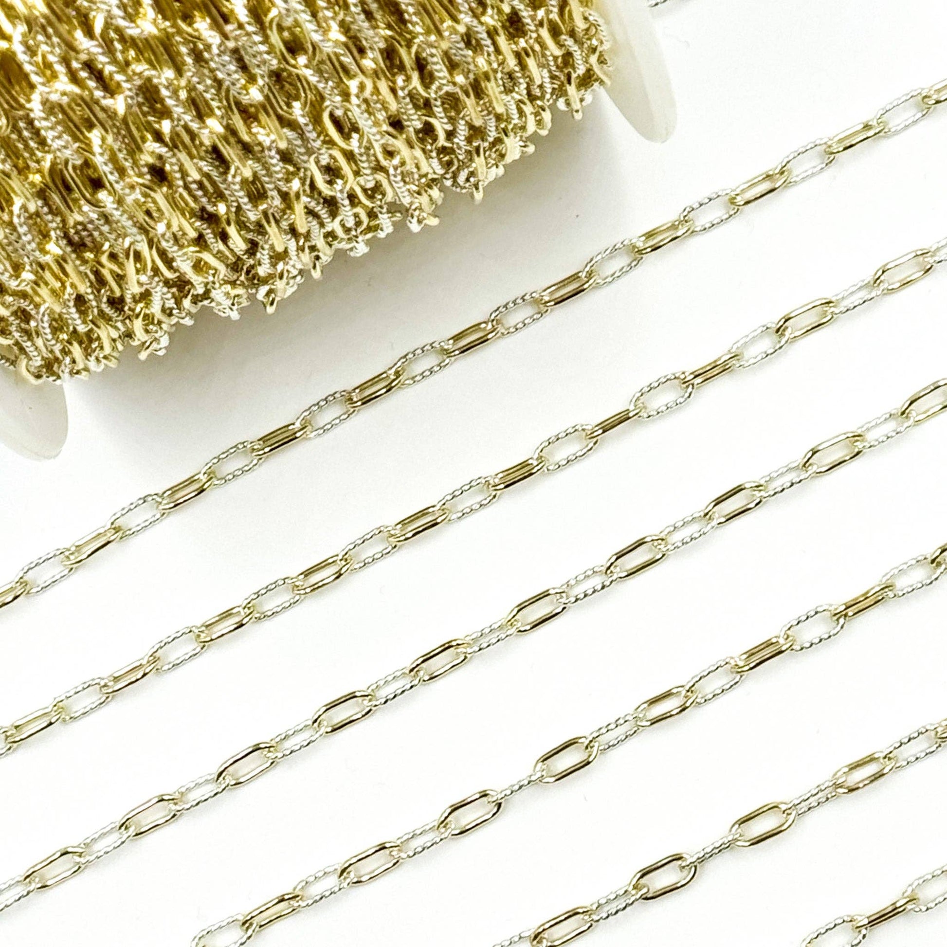 3106PZXETT. 14k Gold Filled Smooth and Silver Textured Paperclip Link Chain-Jewels & Chains-1 Ft.-6.1mm-7mm-Paperclip-The Twisted Chandelier