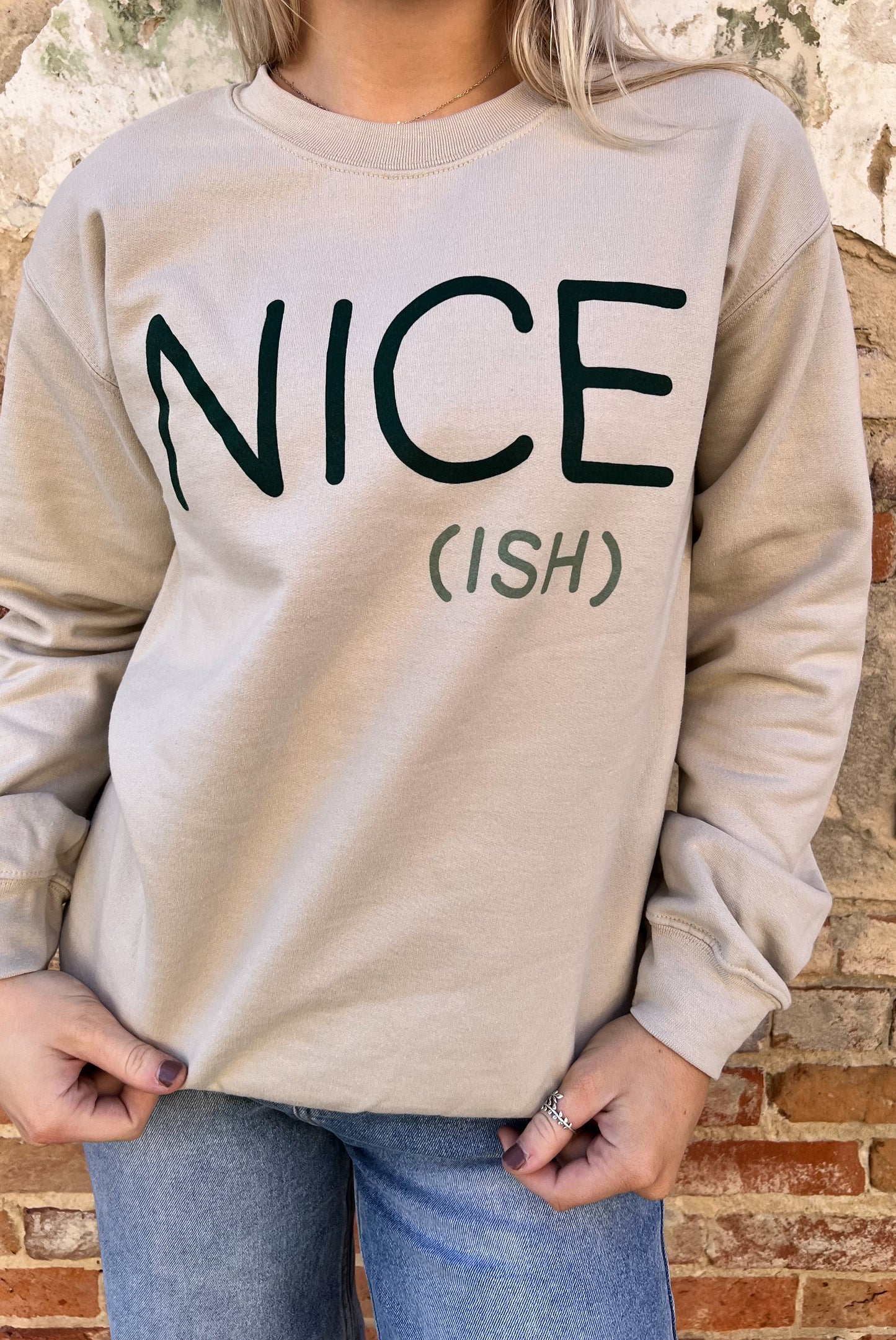 Nice Ish Christmas Crewneck Sweatshirt-Mugsby-BIN A5, FD 12/3/24-The Twisted Chandelier