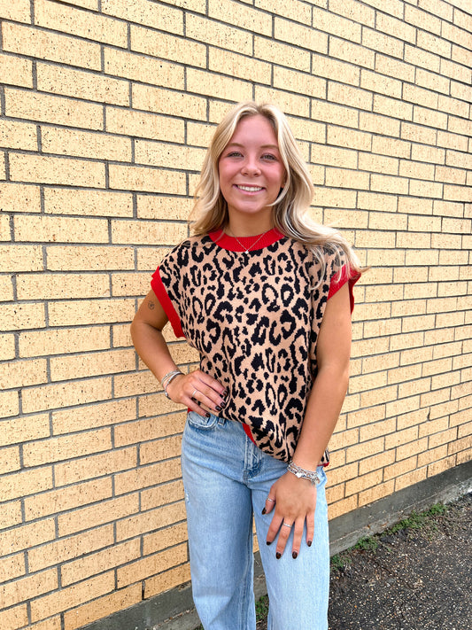 Sasha Leopard Print Sleeveless Knit Sweater Vest-TOPS-Sewn and Seen-Bin C4,FD 09/22/25,Tops Collection-The Twisted Chandelier