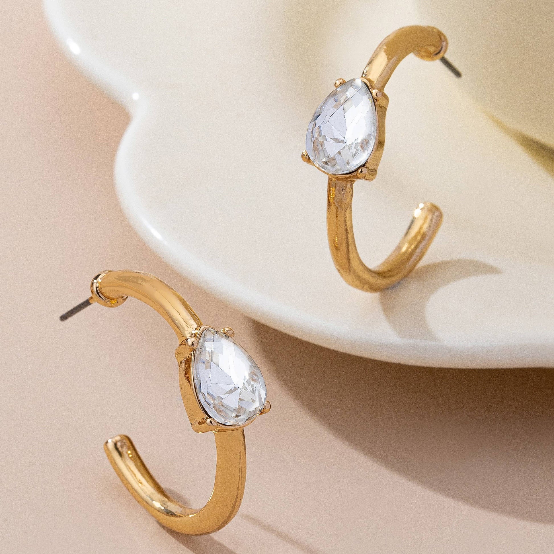 Solitaire Crystal Gold Hoop Earrings-JOSSLYN by wall to wall-80E61640-The Twisted Chandelier