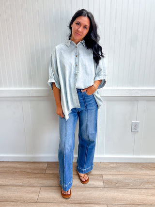 Danni Washed Striped Print Dolman Button Down Shirt-Top-Mittoshop-FD 09/18/26,NewArrival,Tops Collection-The Twisted Chandelier