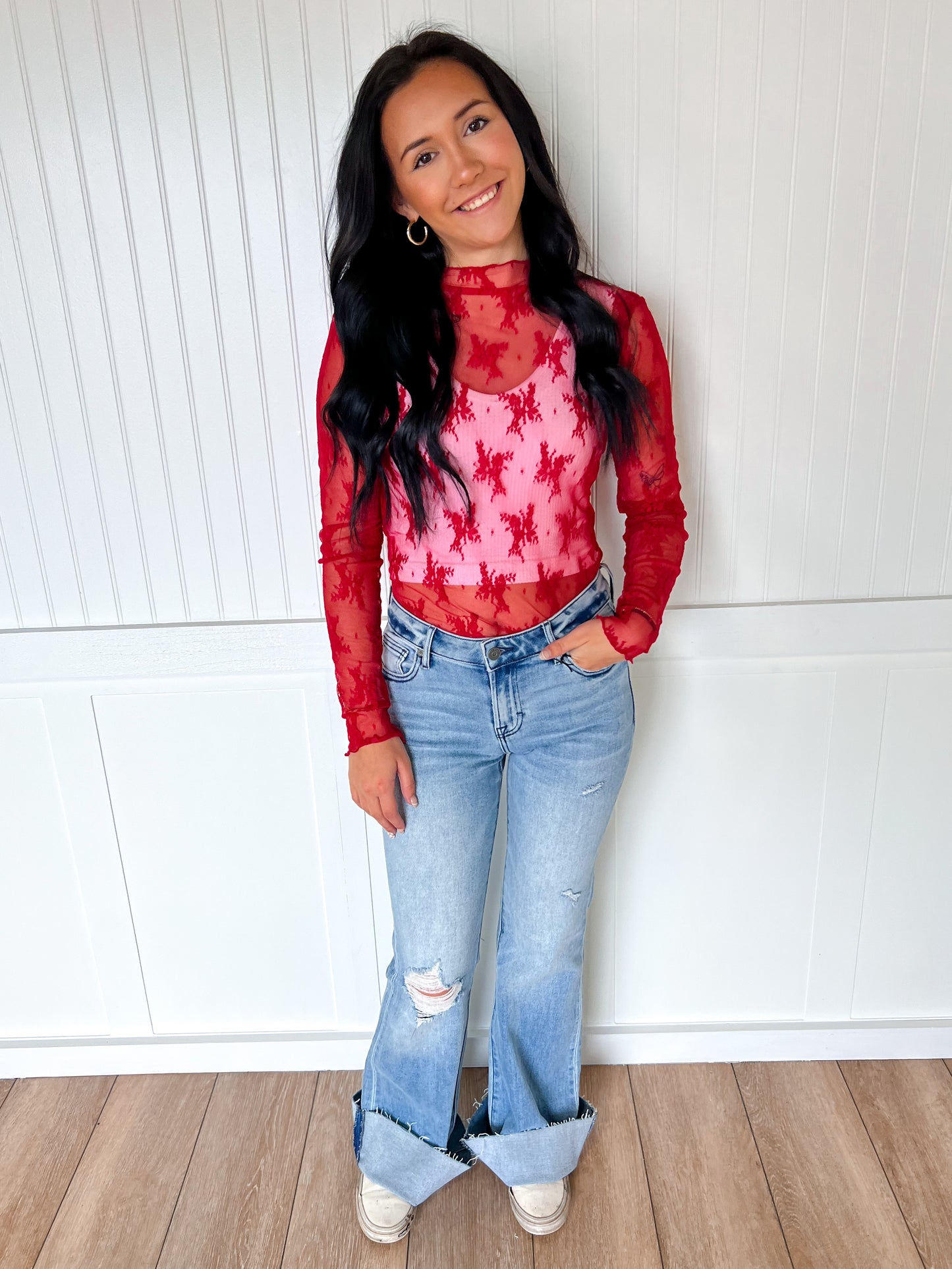 Happi Medium Light Mid Rise Distressed 33" Inseam Flare-Hidden Jeans-Bin b6,bottoms,CR 10/21/24,FD 10/22/24-The Twisted Chandelier