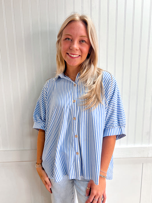 Merritt Oversized Stripe Button-Down Stretch Knit Shirts-Top-Zenana-FD 05/26/26,Tops Collection-The Twisted Chandelier
