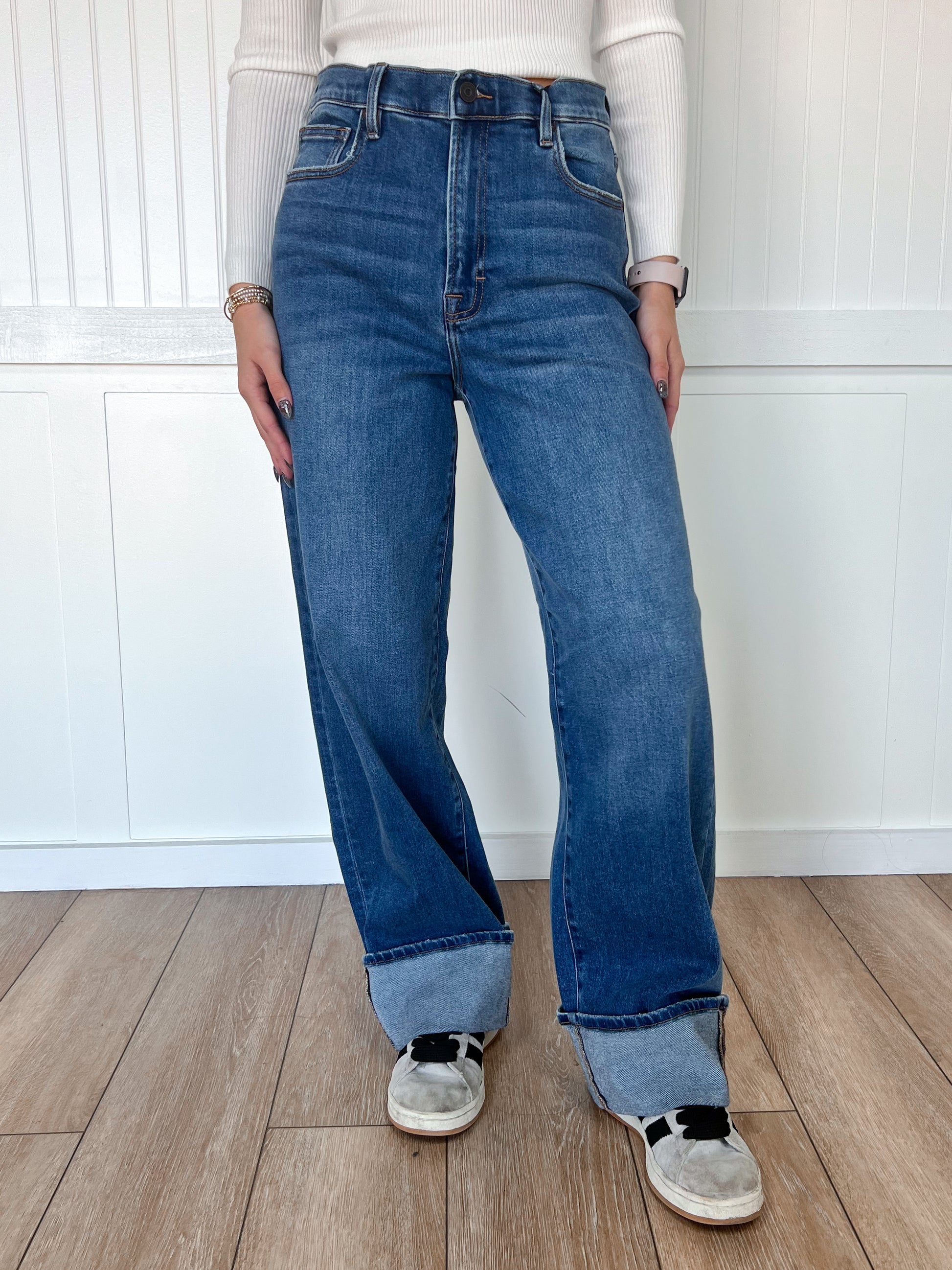 Logan Dark Wash Cuffed Stretch Clean Dad Jeans-Hidden Jeans-Bin a4,Bin b6,bottoms,Fd 8/5/25-The Twisted Chandelier