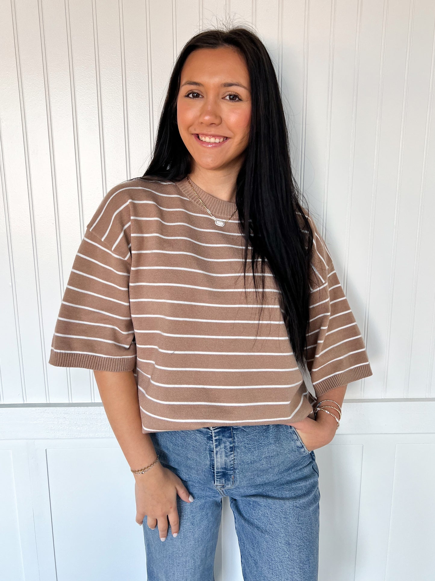 Meredith Striped Knit Short Sleeve Top-Sewn and Seen-FD 12/22/25-The Twisted Chandelier