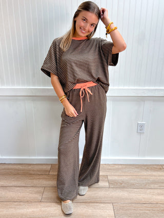 Posie Soft Touch Stripe Knit Top & Wide Leg Pants Set