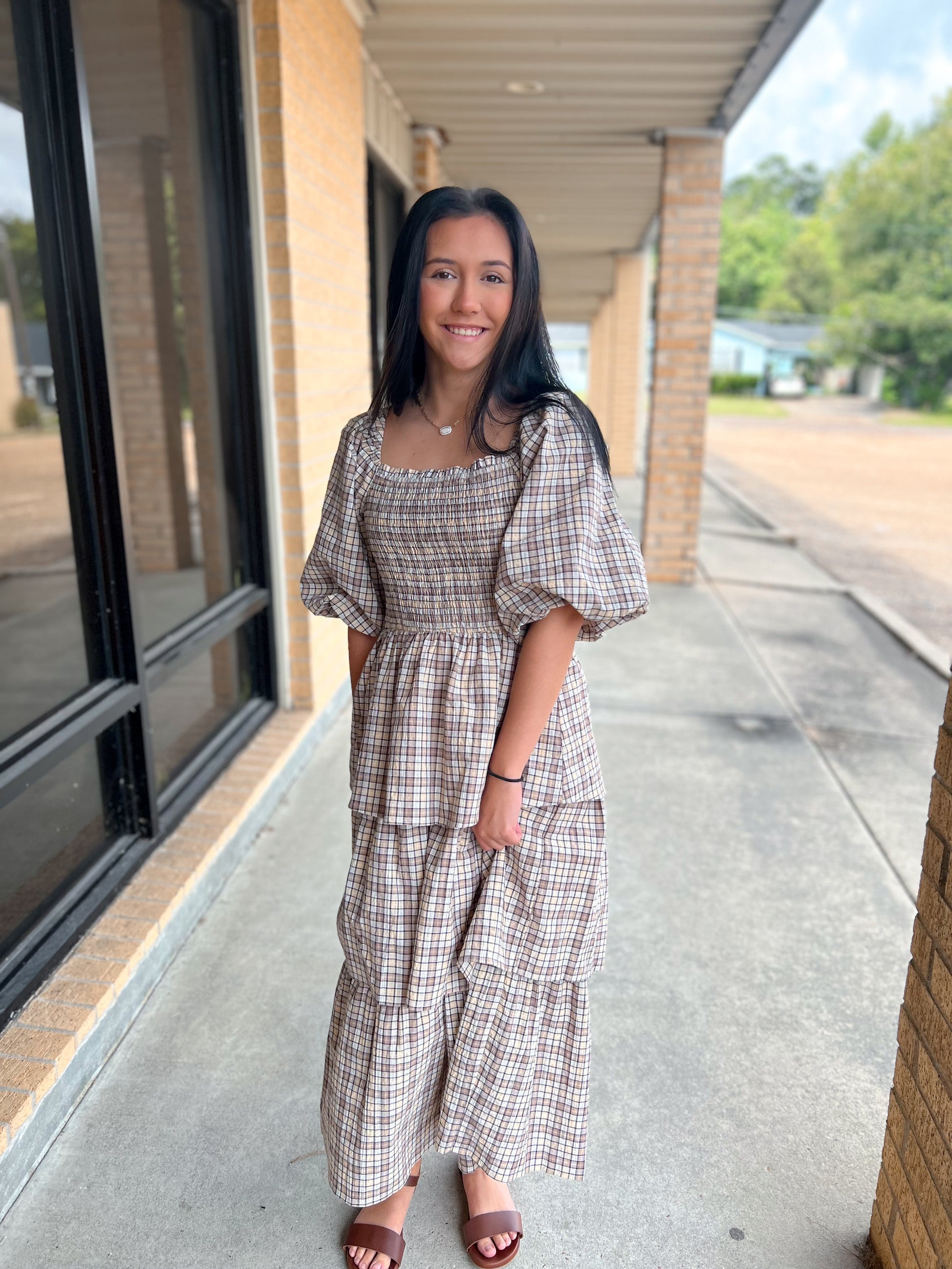 Charlotte Crinkled Plaid Smocked Top Midi Dress-Oddi-Bin B3,DJR-The Twisted Chandelier