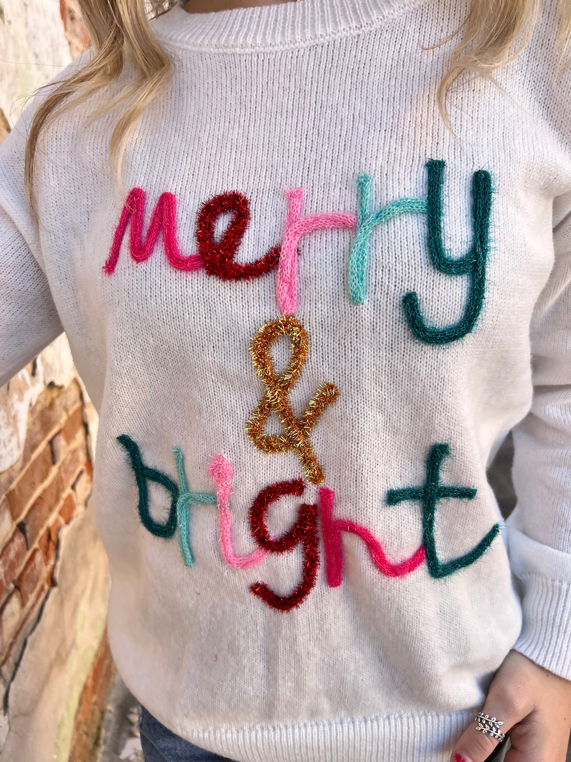 Merry & Bright Christmas Sweater-Sweater-fashionworks-BIN C6, FD 12/03/24, Tops Collection-The Twisted Chandelier