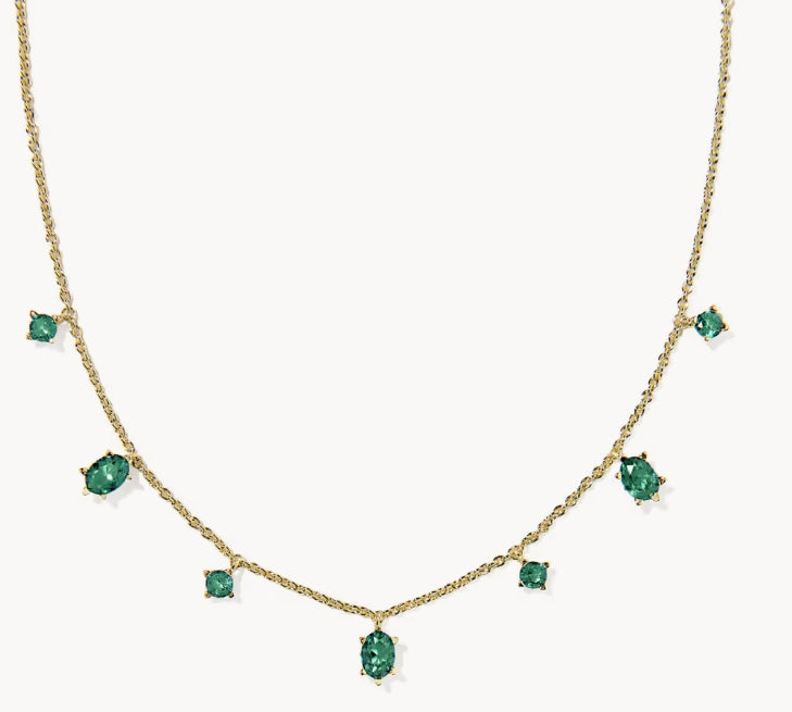 Kendra Scott Cailin Delicate Strand Necklace Gold Green Crystal-Kendra Scott-N01345GLD-The Twisted Chandelier