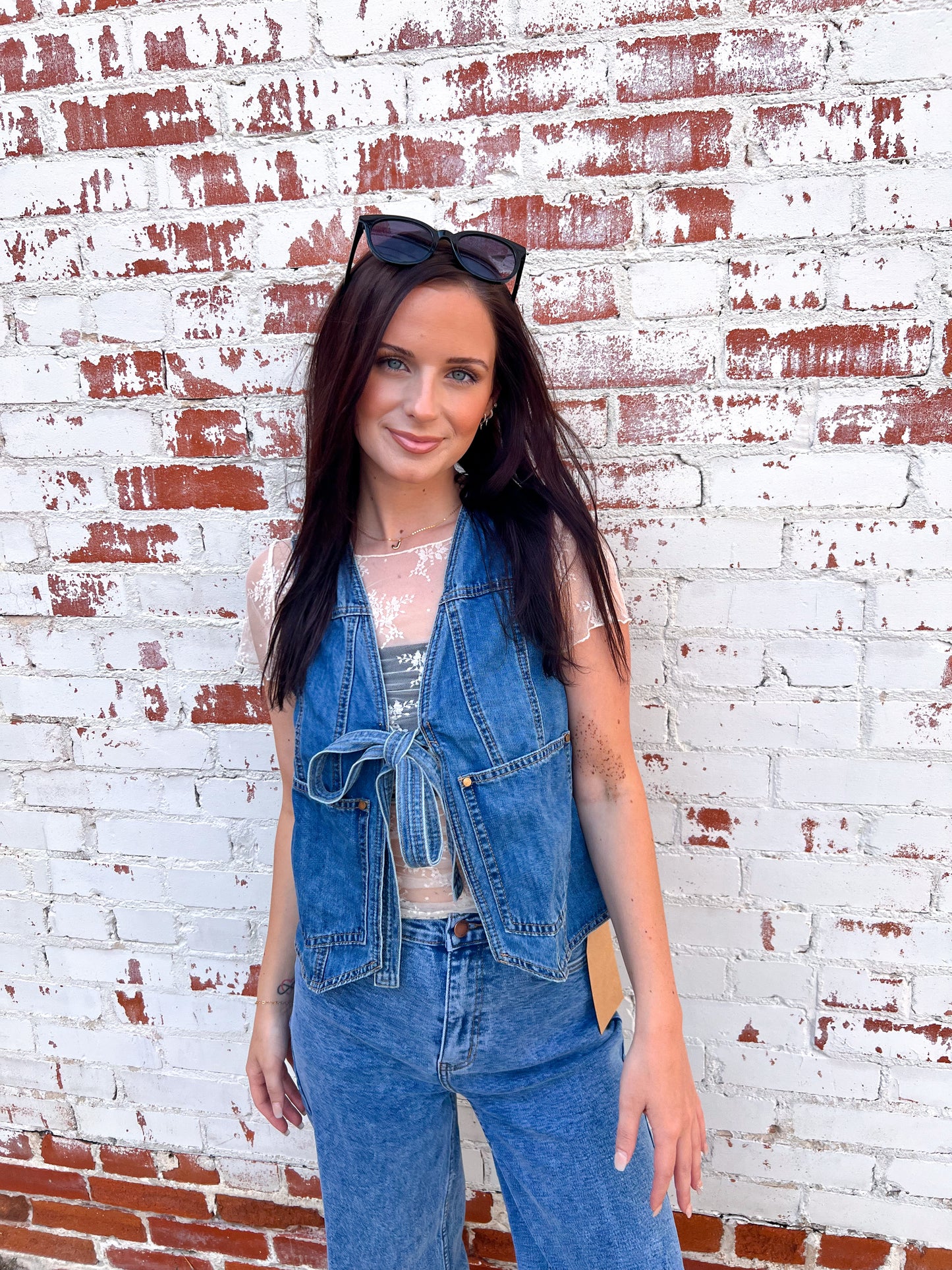 Kassie Denim Front Tie Vest-vest-Listicle-Bin B5,CR 05/10/25,Tops Collection-The Twisted Chandelier
