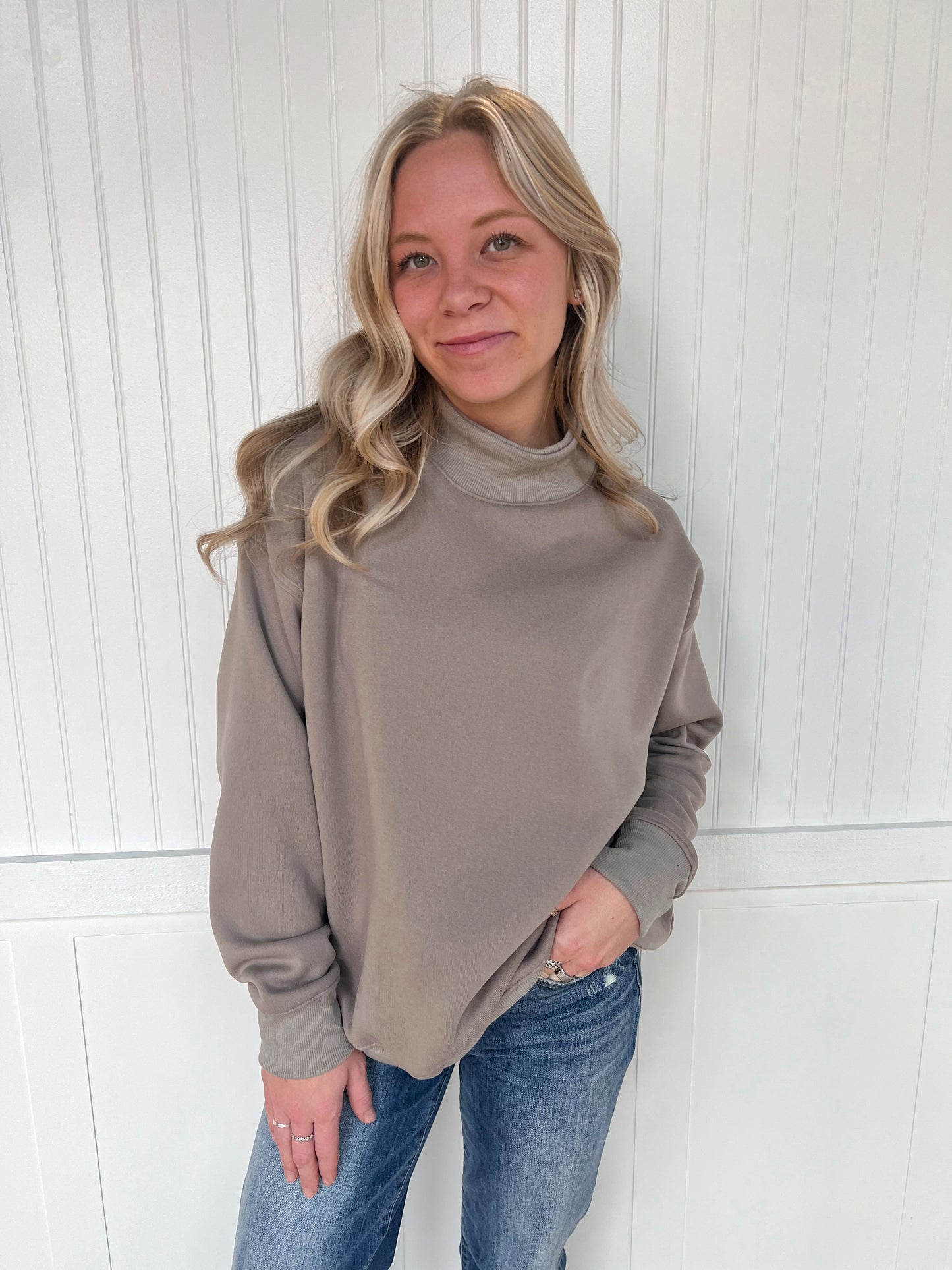 Sloane Oversized Mock Neck Top Sweatshirt