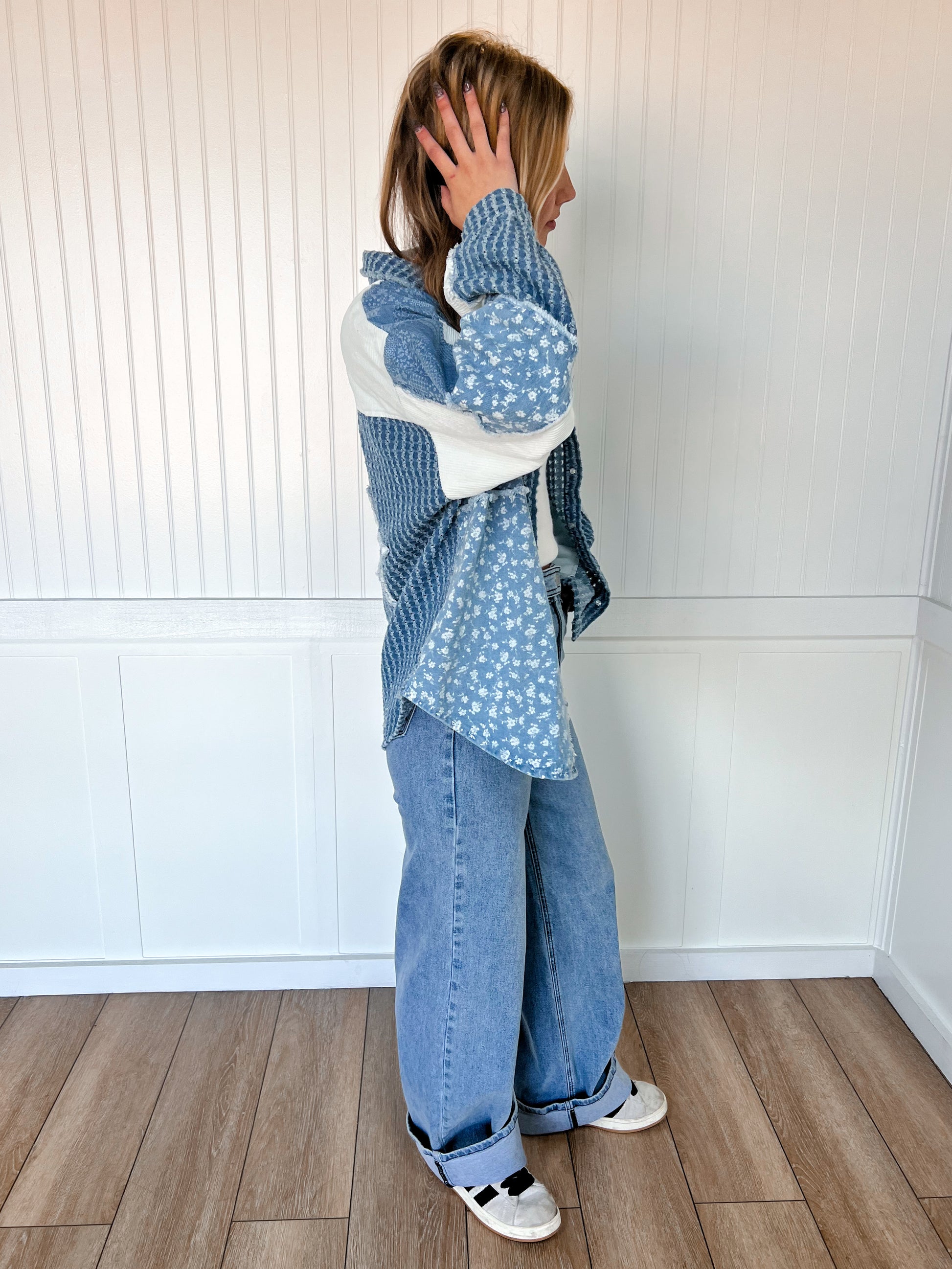 Lizzie Patchwork Mix Media Print Oversized Denim Shacket-mittoshop-The Twisted Chandelier