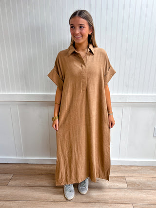 Caroline Solid Short Sleeve Midi Dress