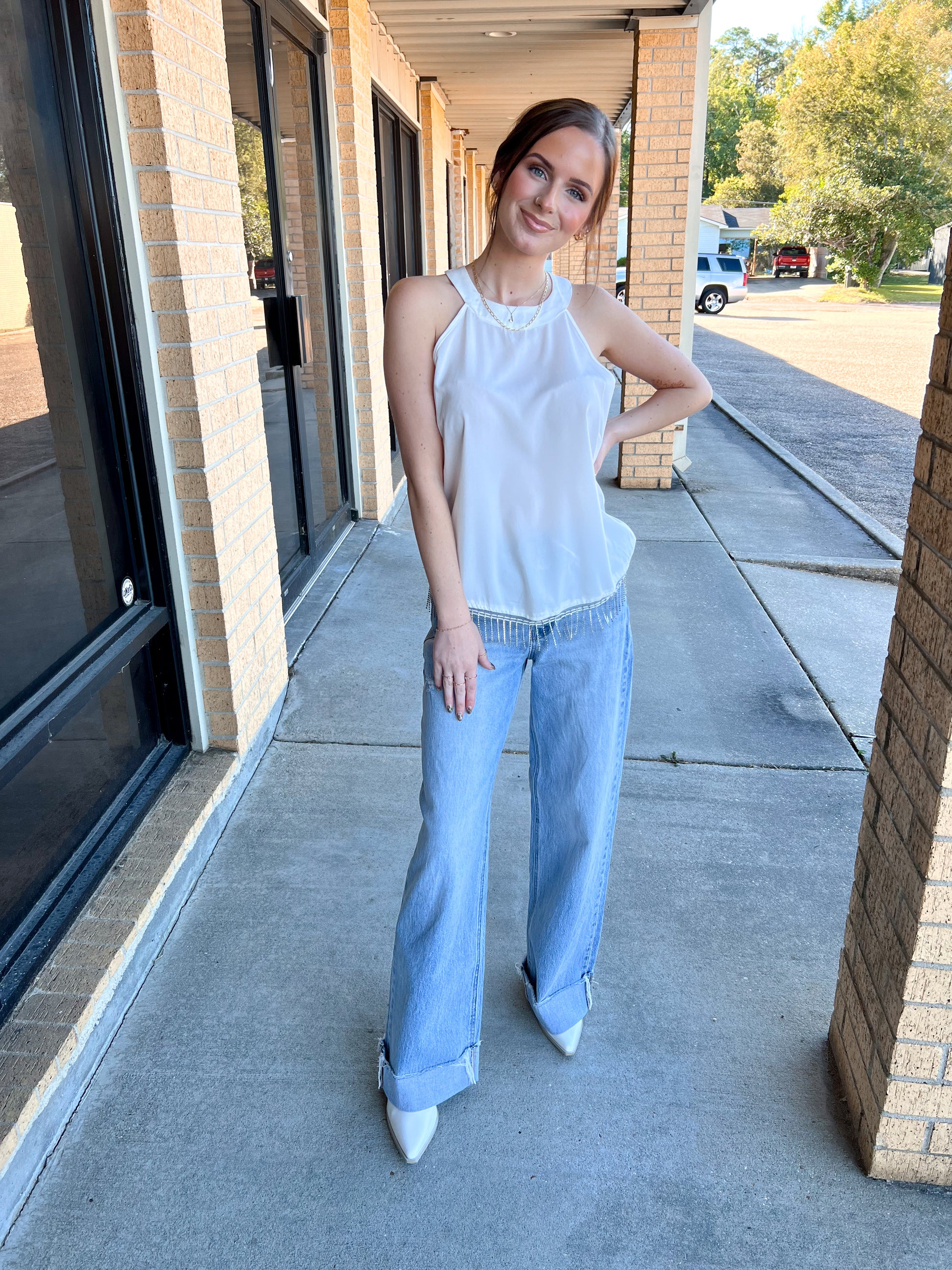 Maelani White Top With Rhinestone Fringe-Shirt-Southern Grace Wholesale-04/21/25,05/25/24,1st md,6/27/23,Max Retail,Tops Collection,western & concert-The Twisted Chandelier