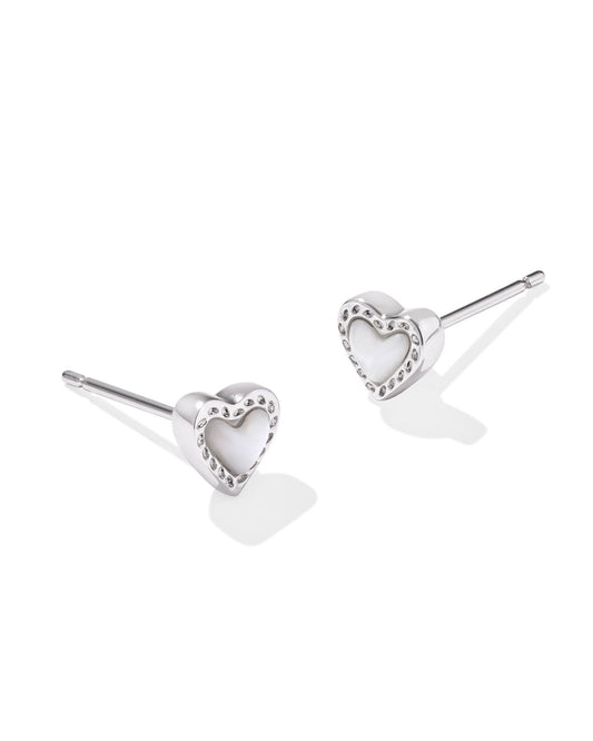 Kendra Scott Mini Ari Heart Stud Earrings Silver Ivory Mother of Pearl-Earrings-Kendra Scott-CR 09/30/24, E00581RHD, FD 10/01/24-The Twisted Chandelier