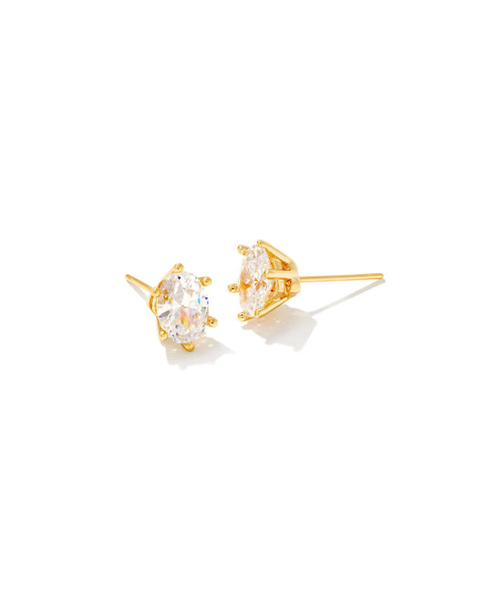 Kendra Scott Cailin Crystal Stud Earrings Gold Metal White CZ-Earrings-Kendra Scott-E2056GLD-The Twisted Chandelier