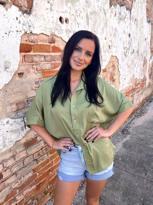 Evalina Solid Short Sleeve Button Down Top-Apparel & Accessories-ee:some-BIN D3,FD 06/18/24,TK11019,Tops Collection-The Twisted Chandelier