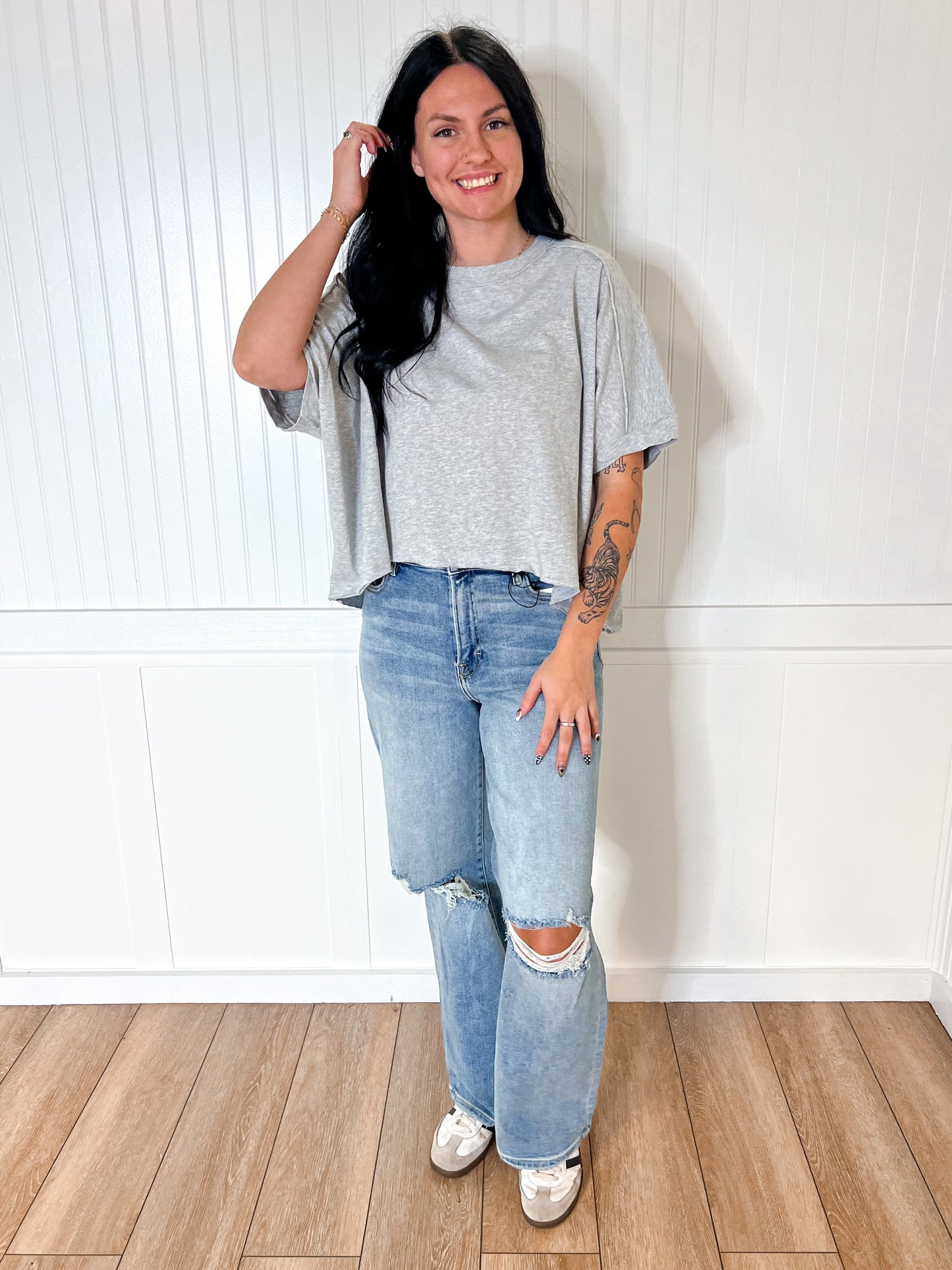 Jillian Oversized Crop Comfy Knit Top - Grey-VERY J-8/13/25,BIN A2,FD 07/08/2025,NT12068,OGP 42.99,Tops Collection-The Twisted Chandelier