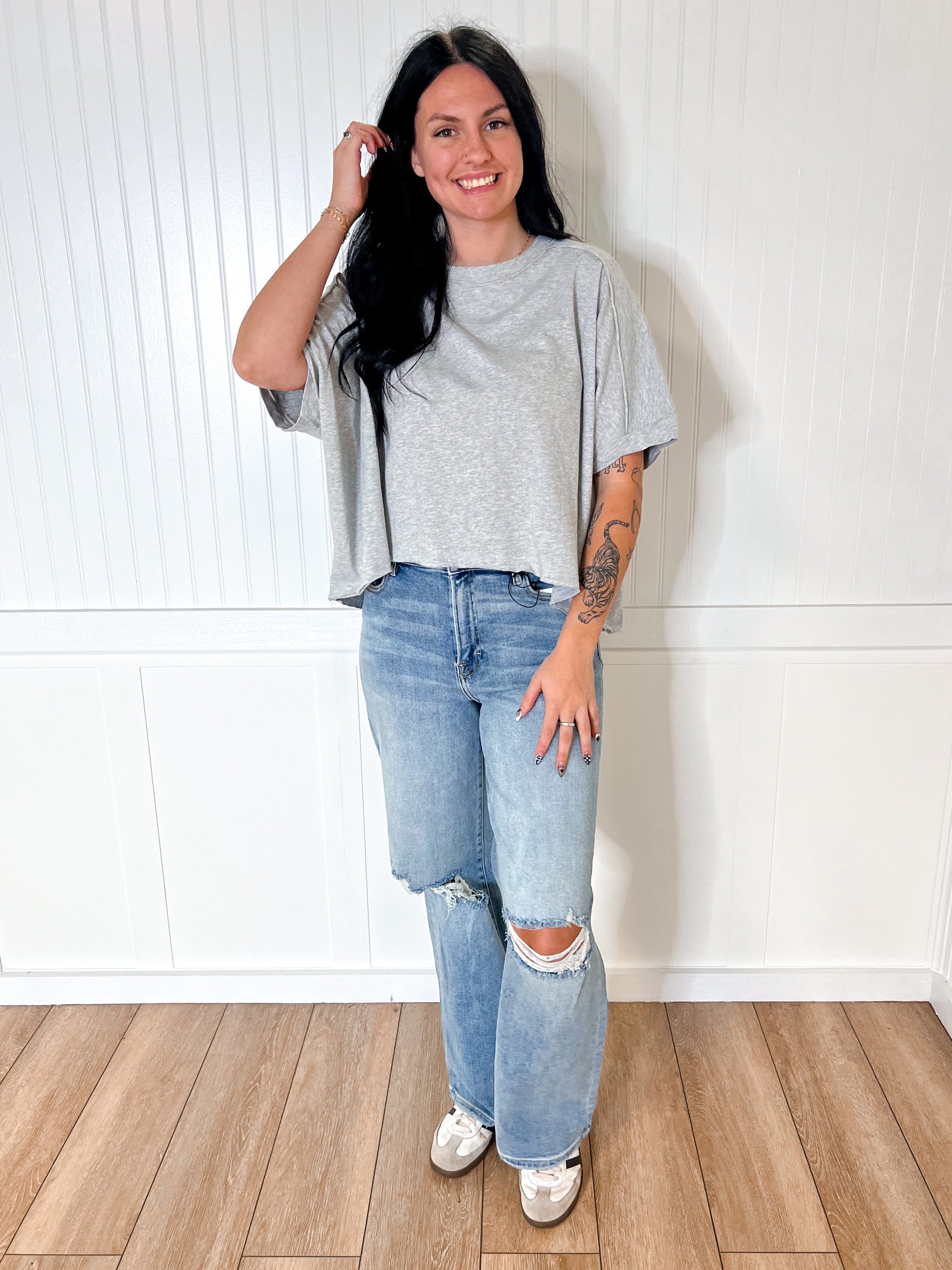 Jillian Oversized Crop Comfy Knit Top - Grey-VERY J-8/13/25,BIN A2,FD 07/08/2025,NT12068,OGP 42.99,Tops Collection-The Twisted Chandelier