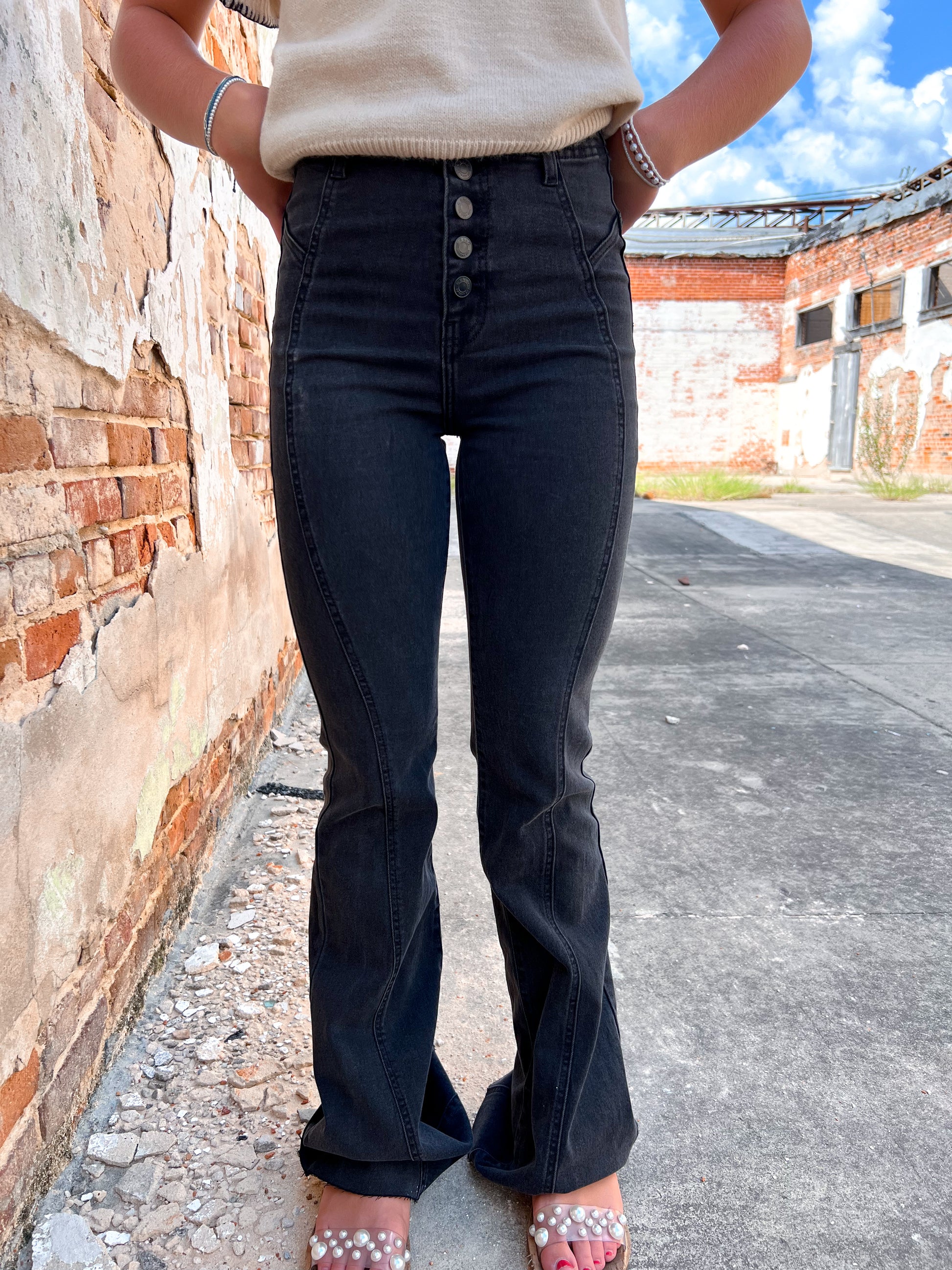 Alessia High Rise Flare Jeans With Seam Details-Jeans-Cello-Bin b3, bottoms, FD 04/09/24, wv38607blk-The Twisted Chandelier