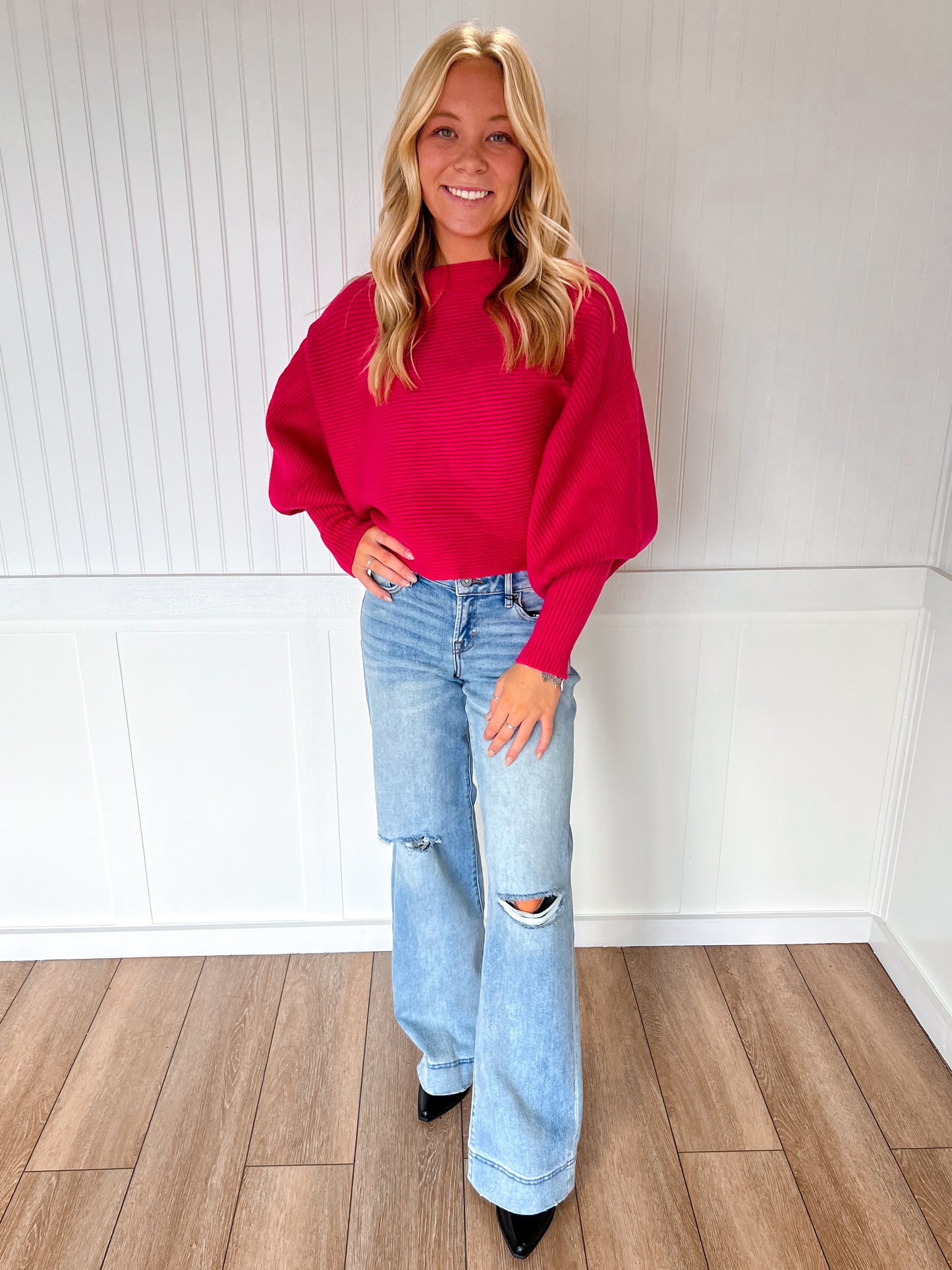 Hollie Boat Neck Elegant Ribbed Knitted Loose Sweater-Vine & Love-Tops Collection-The Twisted Chandelier