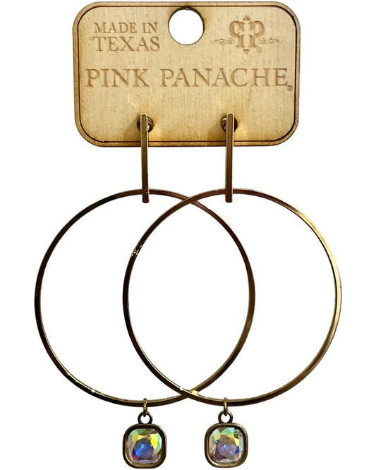 Pink Panache Gold Circle Post Earrings with 8mm Bronze/AB Drop-Hoop Earrings-Pink Panache-Created - 01/15/24-The Twisted Chandelier