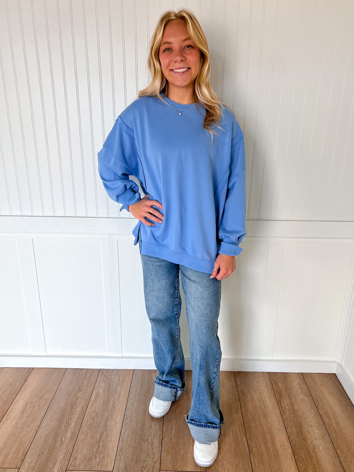 Skyla Oversized Slit Detailed Sweatshirt-Sewn and Seen-Bin a4,FD 09/30/25,Tops Collection-The Twisted Chandelier