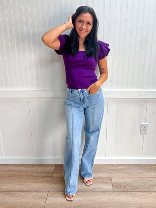 Elise Ruffle Cap Sleeve Sweater Top-Top-TIMING-Fd 8/3/26,Tops Collection-The Twisted Chandelier