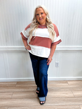 Delaney French Terry Color Block Exposed Seam Top