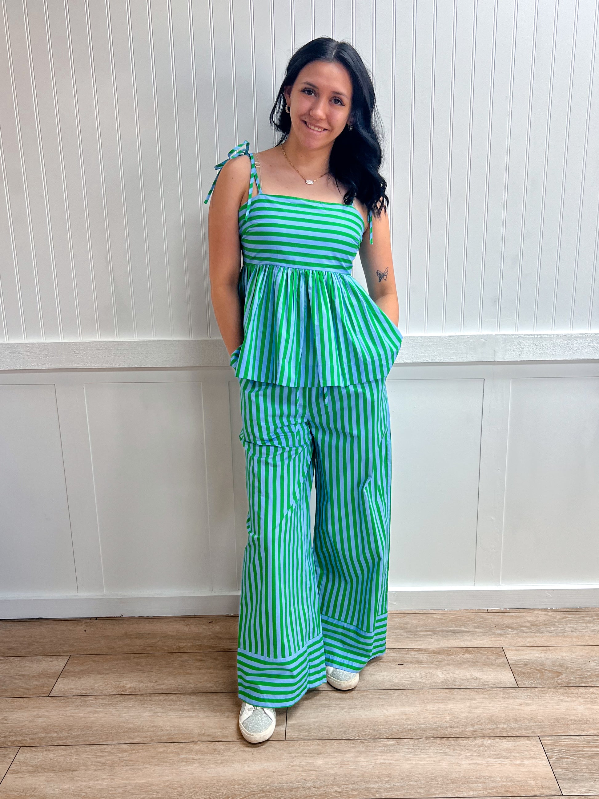 Maren Striped Adjustable Tie Shoulder Strap Top-ENTRO-FD 04/30/26,T30506,Tops Collection-The Twisted Chandelier