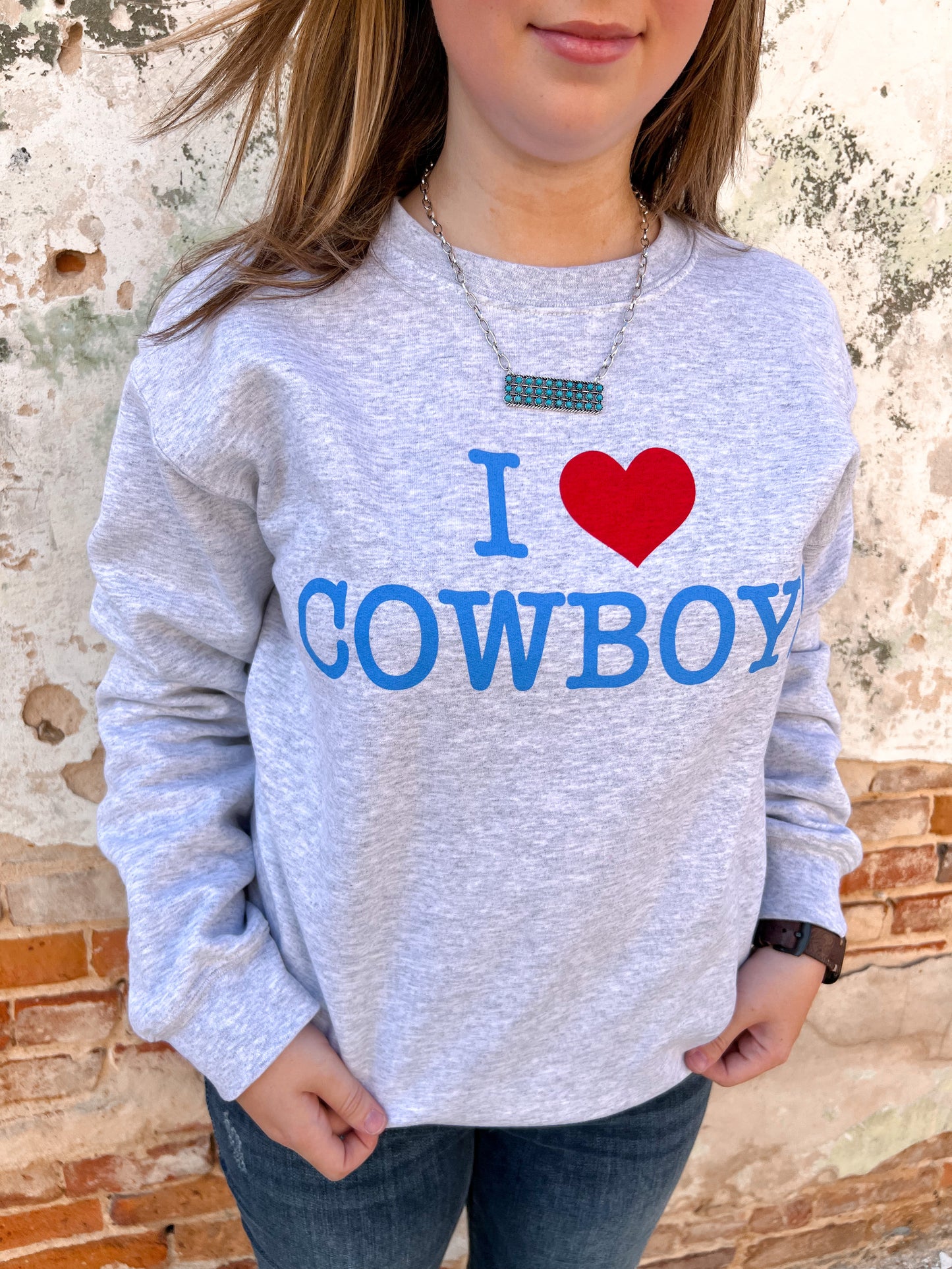 I Love Cowboys Sweatshirt-Top-friday+saturday-11/28/23 md, 1st md, Bin E5, Max Retail-The Twisted Chandelier