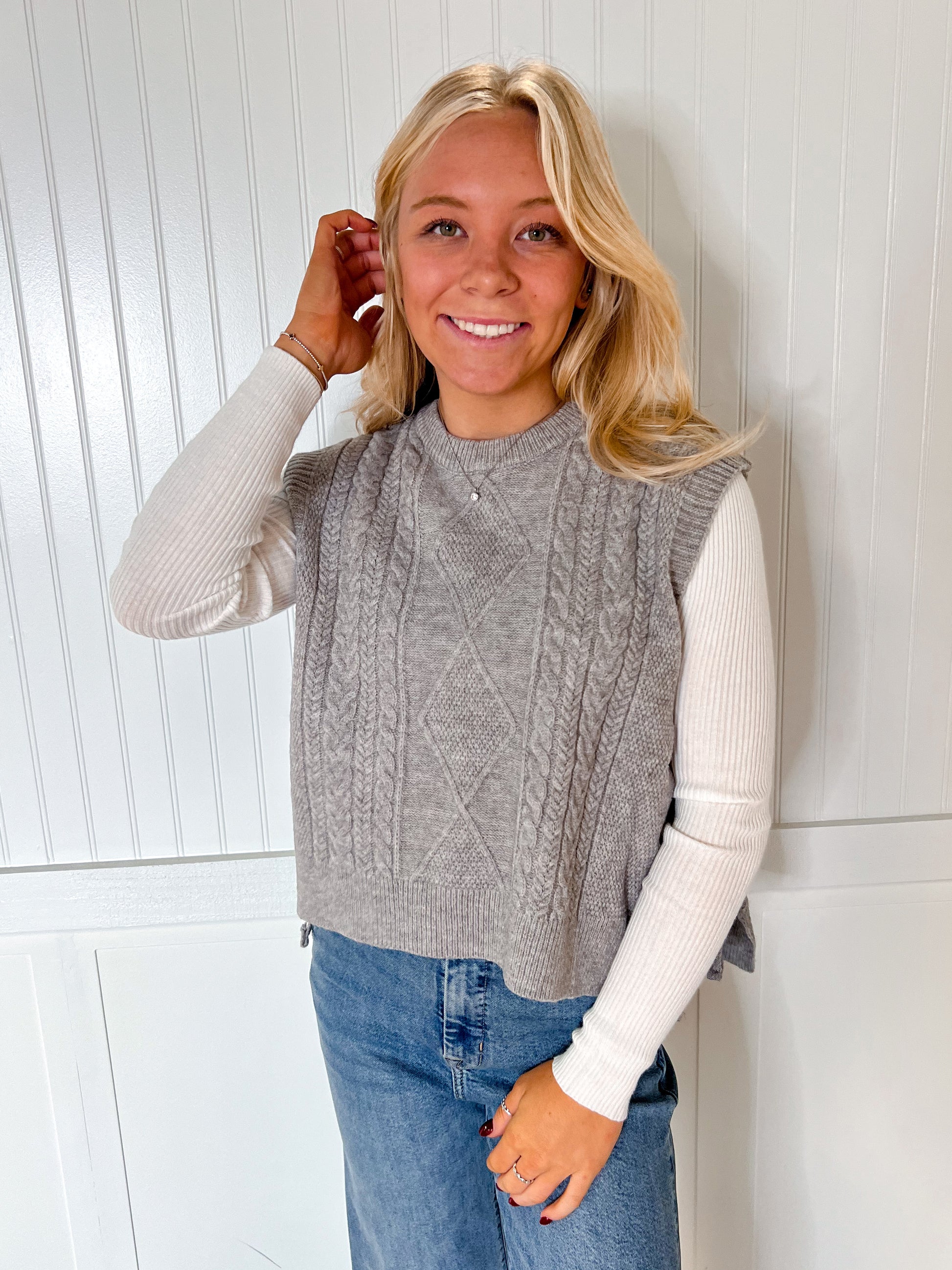 Chandler Cable Knit Side Tie Sweater Vest-&MERCI-The Twisted Chandelier