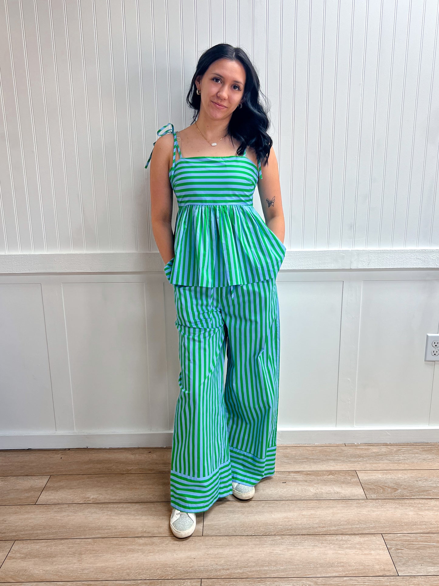 Maren Striped Adjustable Tie Shoulder Strap Top-ENTRO-FD 04/30/26,T30506,Tops Collection-The Twisted Chandelier