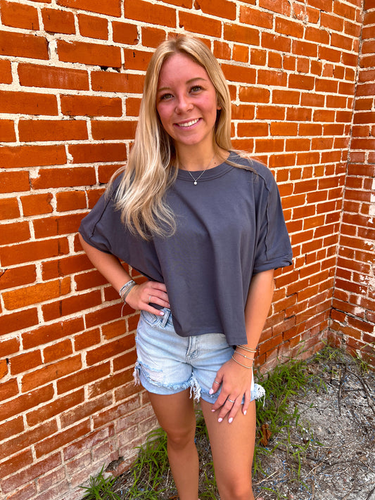 Jillian Oversized Crop Comfy Knit Top - Charcoal-VERY J-Bin c5,FD 8/5/25,NT12068,Tops Collection-The Twisted Chandelier