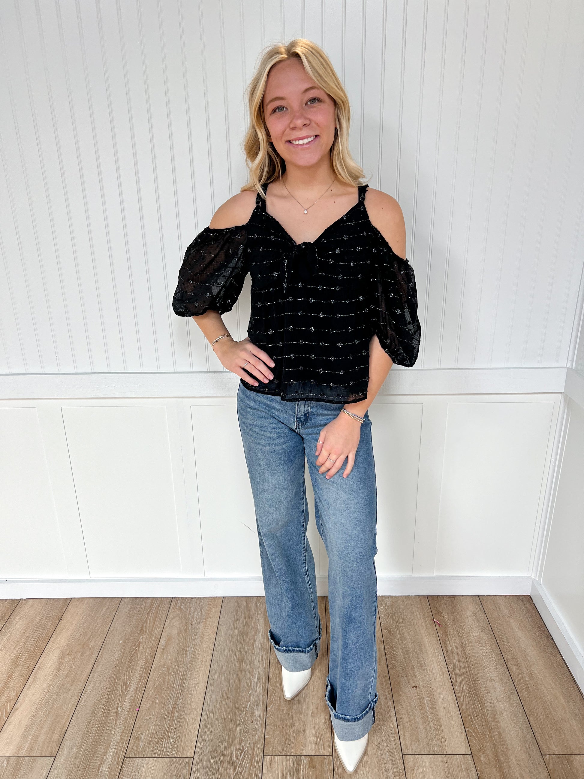 Sarah Textured Top with Bow on Front-TOPS-Andree-04/21/25,04/25,05/27/24,1st md,7/11/23,Max Retail,Mystery L- sbul,Tops Collection,western & concert-The Twisted Chandelier