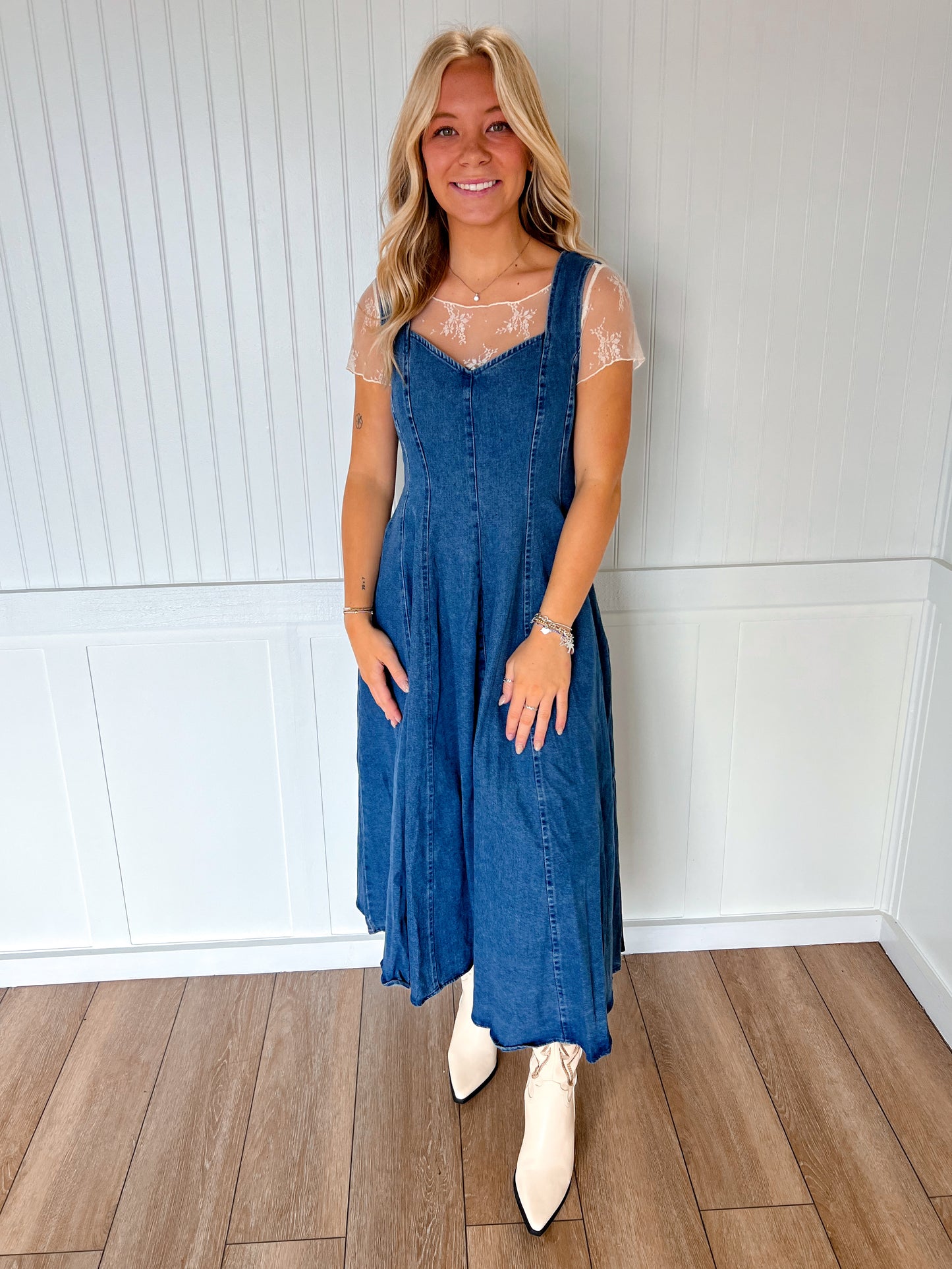 Claira Washed Denim Midi Dress-FLYING TOMATO-DJR-The Twisted Chandelier