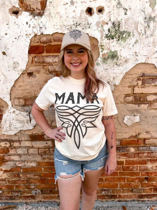 Western Mama Boot Stitch T-Shirt-Apparel & Accessories-Crazy Consuela--The Twisted Chandelier