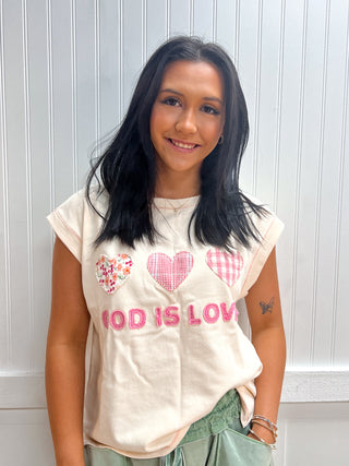 Amara God Is Love Patchwork Cap Sleeve Boxy Top-Top-Mittoshop-FD 06/15/26,Tops Collection-The Twisted Chandelier