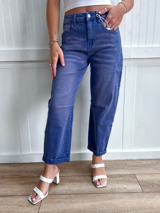 Camryn Barrel-Leg Cropped Color Denim Pants-Jeans-Zenana-bottoms,FD 05/26/26-The Twisted Chandelier