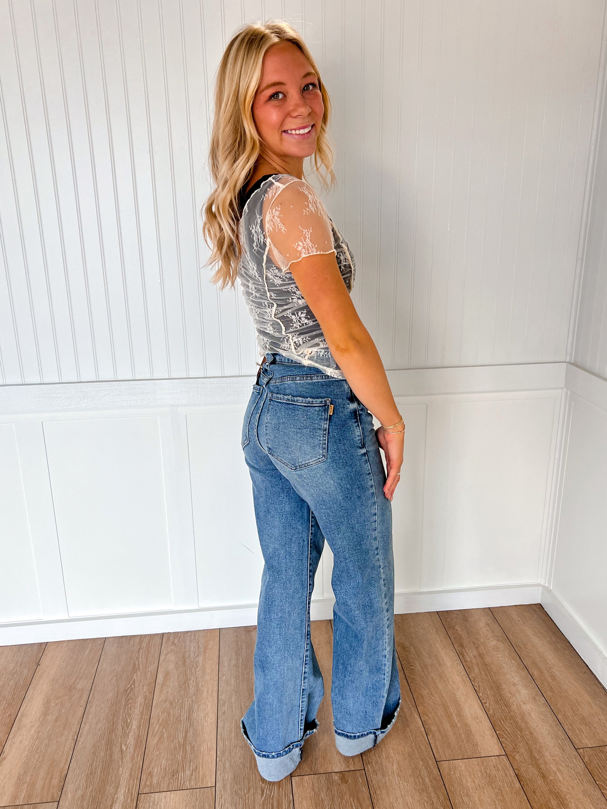 Harlow Cuff Up Medium Stone Wide Leg Jeans-Vibrant M.i.U-Bin a4,bottoms-The Twisted Chandelier