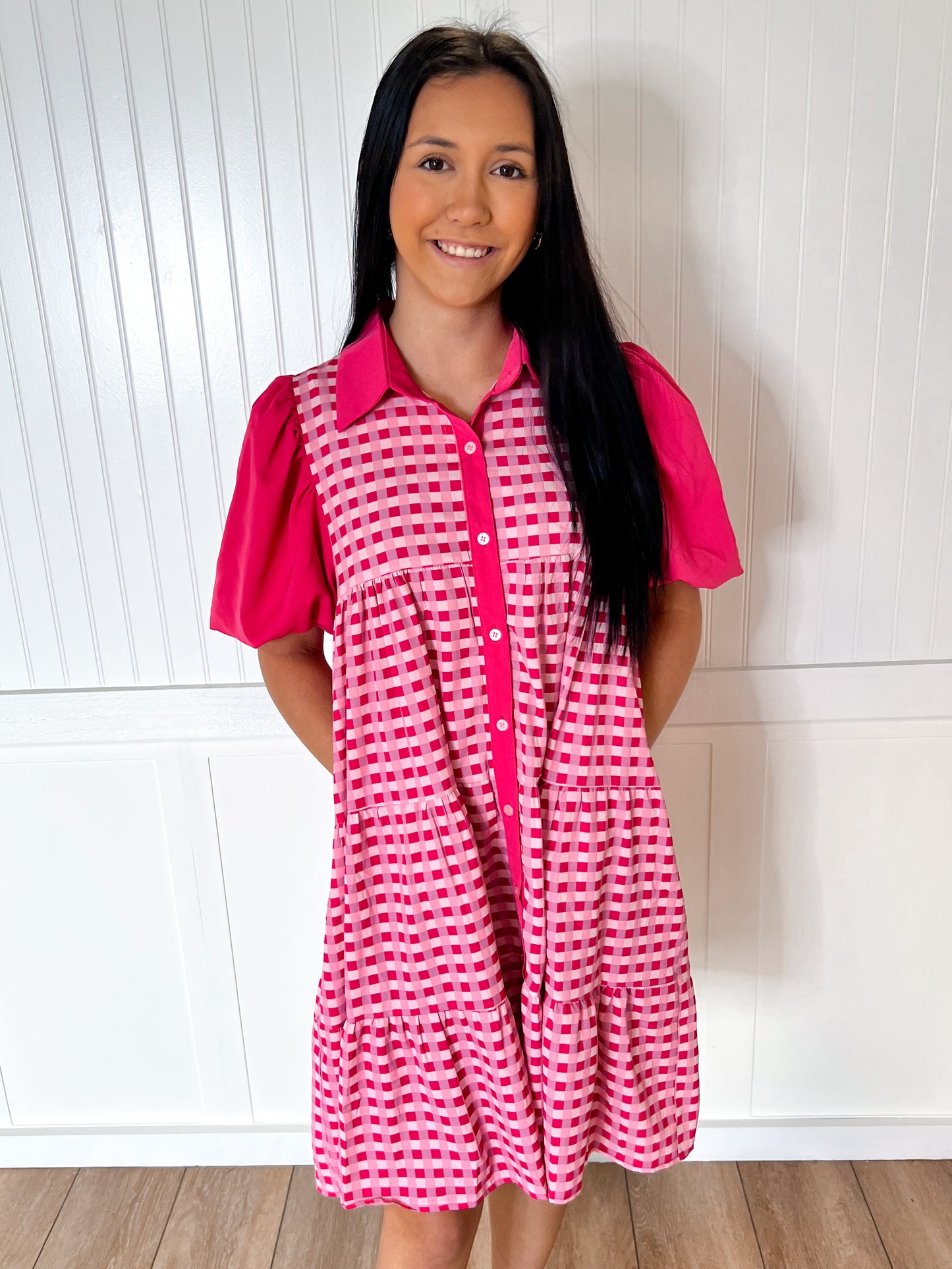 Jasmine Pink Gingham Button Up Dress-Dresses-Southern Grace Wholesale-06/24/25,1st md,BIN D3,DJR,Dresses,FD 01/07/25-The Twisted Chandelier