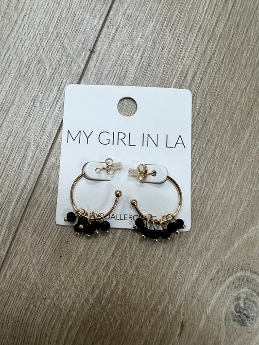 Gold Hoop Earrings with Black Crystals