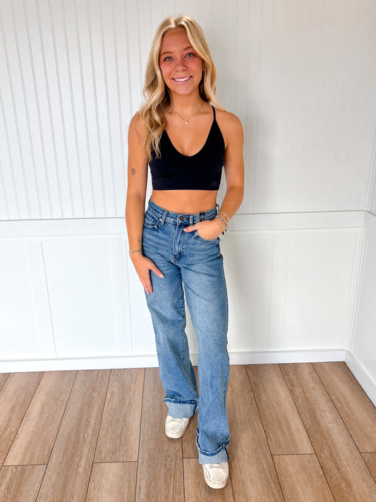 Harlow Cuff Up Medium Stone Wide Leg Jeans-Vibrant M.i.U-Bin a4,bottoms-The Twisted Chandelier