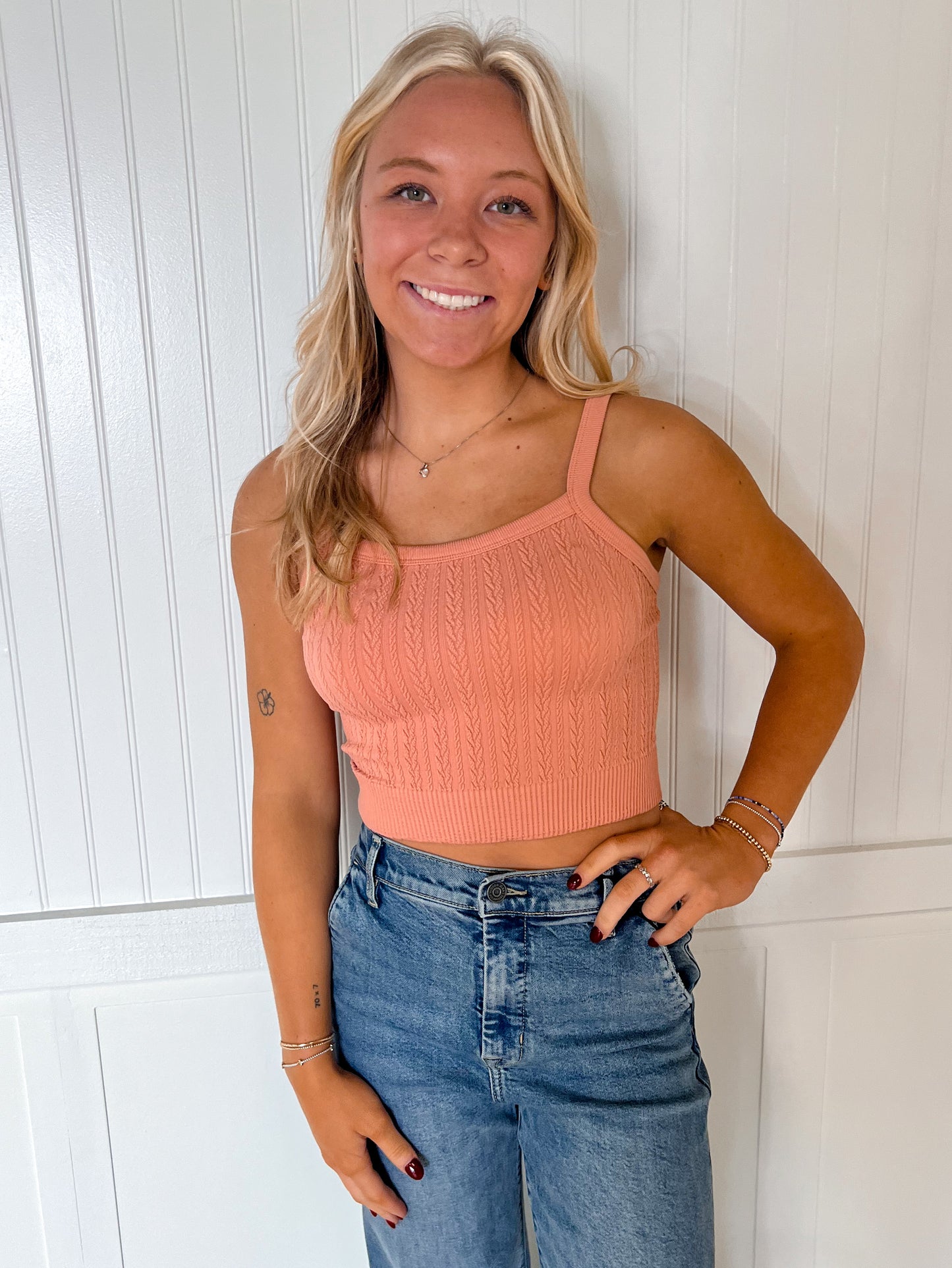 Lana Cable Ribbed Fitted Crop Knit Tank Top-Tank Top-VERY J-BIN A2,FD 06/02/25,NT11608,OGP 22.95,Tops Collection-The Twisted Chandelier