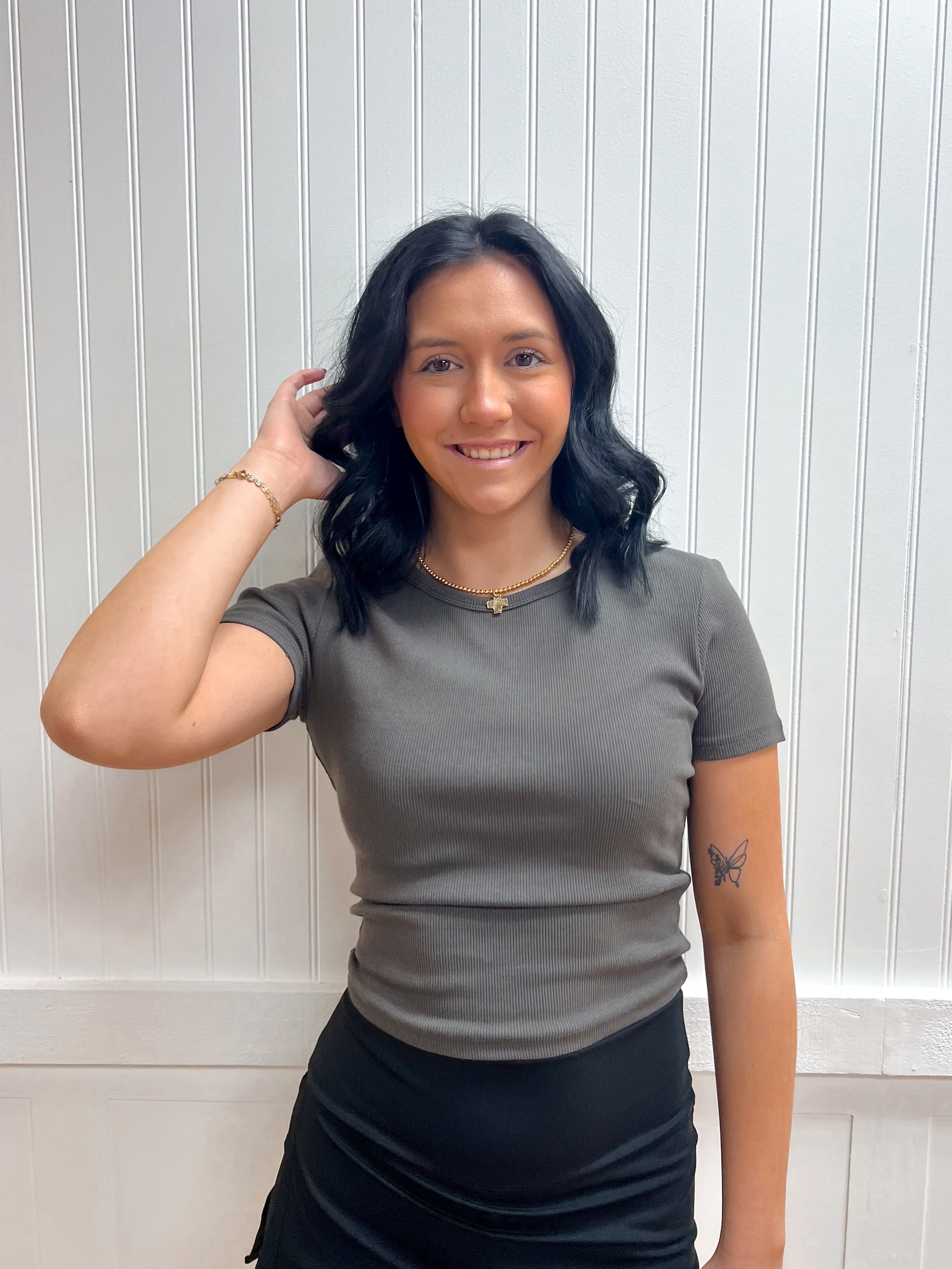 Lola Short Sleeve Crew Neck Cotton Spandex Rib Knit Top-Active Basic | Active USA-FD 02/03/26,Tops Collection-The Twisted Chandelier