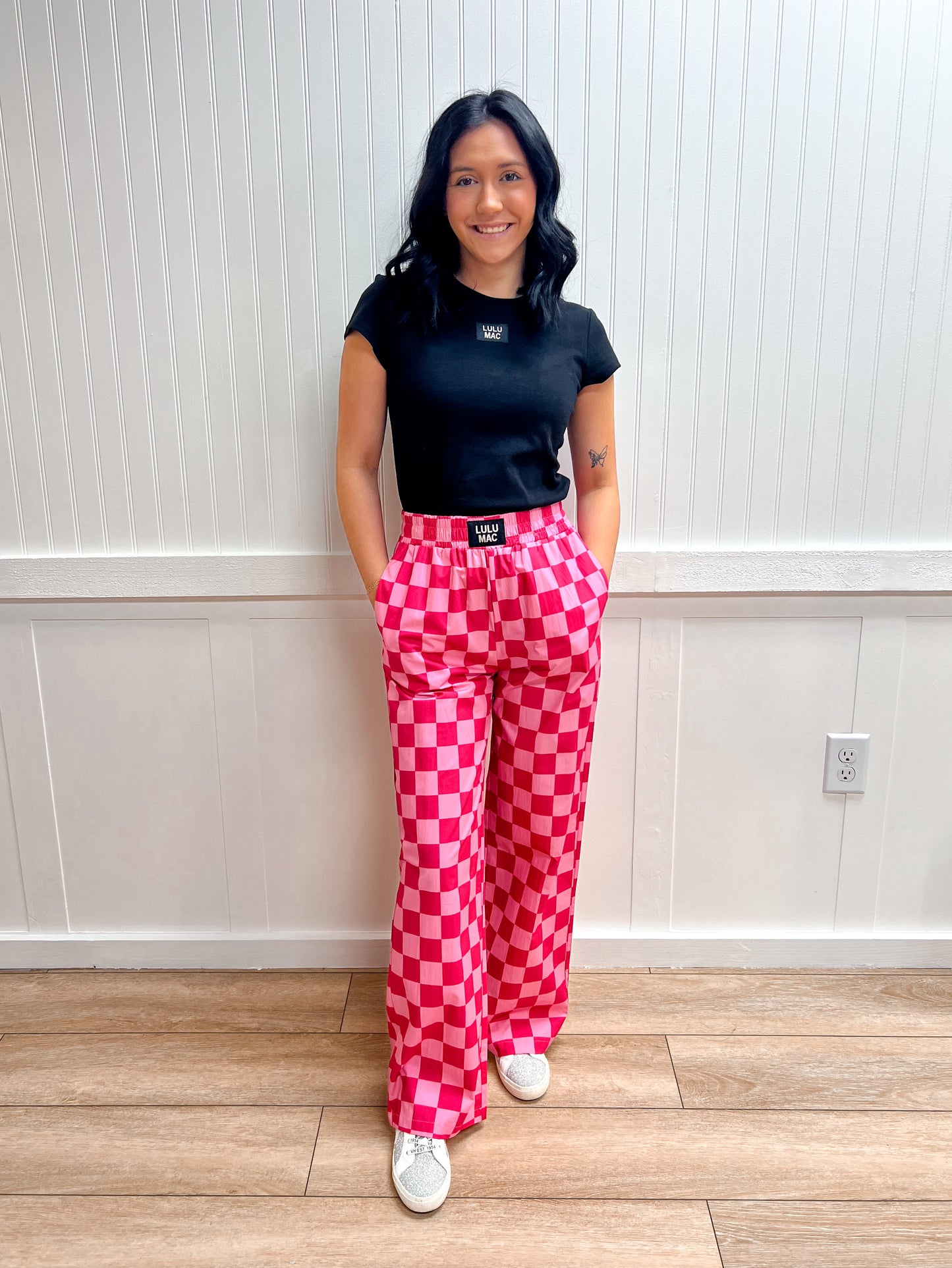 Maisie Pink Checkered Pants-Girlie Girl Originals-bottoms,FD 02/03/26-The Twisted Chandelier