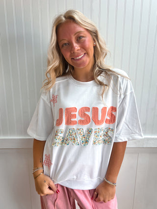 Ellie Jesus Saves Patchwork Crew Neck Short Sleeve Top